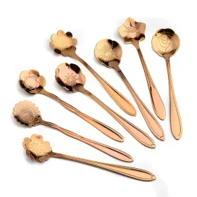 Inblossoms 794497895965 8 Pcs Coffee Spoons Stainless Steel Reusable Flower Teaspoons Rainbow Set Des