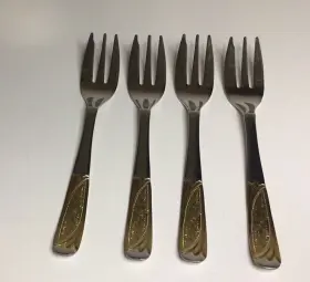 Inx1 Inoxpran Pastry Forks Stainless Gold Tone Accents 6 Inch Set Of 4