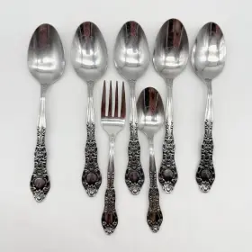 Ins154 International Lot Of 7 - Ins 154 Soup Spoons Teaspoon Fork Stainless Flatware
