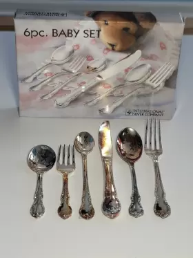 99110455 International Silver Company Plated 6 Pcs Baby Set Spoons Forks Knife