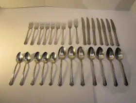 Ins104 International Silver Silco Glossy Stainless Flatware 28 Pieces Floral#30