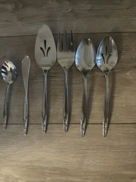 Ins88 International Silver 6 Pcs Stainless Is Rose Tip Serving Set Spoon Fork