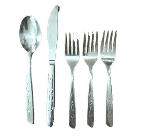 Ins25 International Silver Silco Stainless Spoon Knife Salad Forks Mcm Lot Of 5