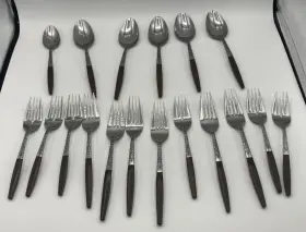 Interpur 061492014128 Stainless Steel Flatware 18pc Brown Synthetic Wood Handle Japan