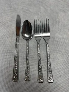 42028 Interpur Florenz Soup Forks Knive Stainless Japan Black Textured Handle 4 Petal