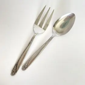 Inr15 Interpur Rose Serving Spoon Fork Retired Design Stainless Flatware Japan