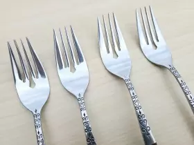 Inr2 Interpur 4 Stainless Steel Salad Forks Brown Faux Wood Handle Japan Flatware #2