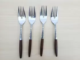 Inr2 Interpur 4 Stainless Steel Salad Forks Brown Faux Wood Handle Japan Flatware