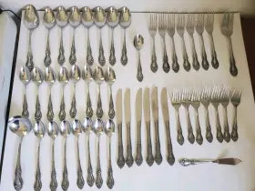 Inr20 Interpur Stainless Steel Flatware Roses Cutouts Made In Japan 47 Piece Set #2