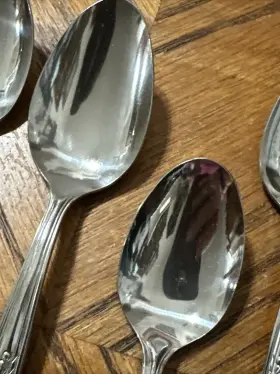 Inr26 Interpur Stainless Soup Spoons And Teaspoons Ornate Floral Lot Of 8 #3