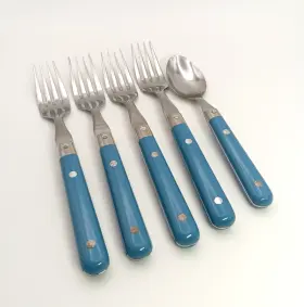Inr33 Interpur Stainless Flatware Denim Blue Plastic Handle Korea 5 Pcs