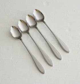 Inr5 Interpur Stainless Japan 4 Iced Tea Spoon Dotted Edge Burnished
