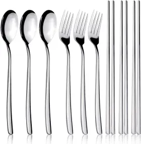 Iqcwood 313097644607 Spoons And Forks Flatware Set 3 Pairs Chopsticks Silve
