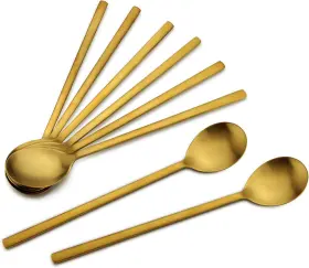 Iqcwood 726084105393 Korean Spoons 8 Pieces Stainless Steel Soup 8.5 Inch Gold