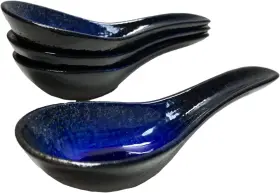 75361 J-pure Hitomi Japanese Mino Ware Ceramic Soup Spoons 5.12 Inches Long Ruri Lapis Lazuli Gl
