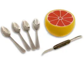 Ja Kitchens 642213600846 Set Of 4 Grapefruit Spoons One Knife And Keeper