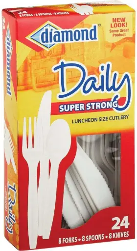 Jarden Home Brands 445002084079 Diamond Daily Super Strong Luncheon Size Cutlery Combo Forks Spoons And Knives 24