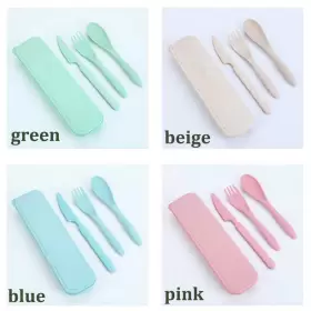 Jnnzzggu 780280713394 4 Sets Wheat Straw Cutleryportable Cutlery Spoon Knife Fork Tableware Set Wit #3