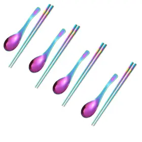 Jyjfgsfa 714403607012 Chinese Metal Soup Spoons And Chopsticks Set For 4 People Reusable Stainless Ste