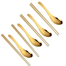 Jyjfgsfa 714403607036 Chinese Metal Soup Spoons And Chopsticks Set For 4 People Reusable Stainless
