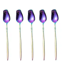 Jyyhsf 709520482920 Stainless Steel Spoon Set 5 Pack Rose Flower And Dessert Spoons Cute Colorful