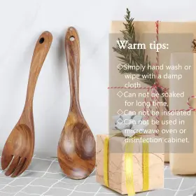 Kalinco 431271572903 Wooden Acacia Salad Servers With Spoon And Fork Set Cooking Utensils Fo #2