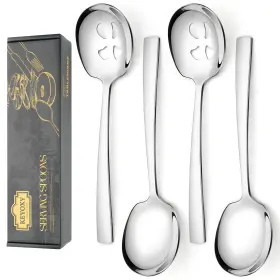 Ss37-gydfsa-4-s-ss-2407 Keyoxy 4 Piece Stainless Steel Serving Spoons Set - 2 Large Slotted 9.2-inch Di