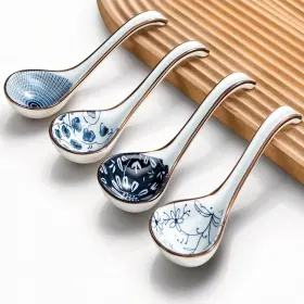Khoi Nguyen 313050245230 Asian Soup Spoon Set Of 4 Ceramic Pho Spoons Ramen Chinese