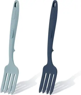 A19176 Kinbom 2pcs Silicone Flexible Forks Cooking Fork Heat Resistant Blue
