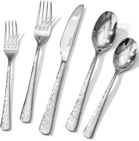 Ks8816 Kingstone Hammered Silverware Set Flatware 20-piece Water Ripple-silver