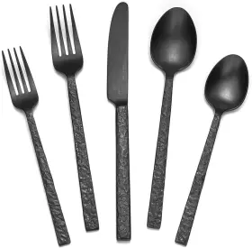 Wk8813 Kingstone 40 Pcs Black Hammered Silverware Set For 8 18/10 40-piece
