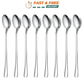 S009 Kitchen 7.5-inch Ice Tea Spoons Stainless Steel Long Handle Stirring 12 Pieces
