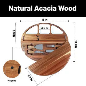 Kiteiscat 198715467925 Acacia Wood Cheese Board Set Charcuterie Platter With Knives And Bowls - Tray #2