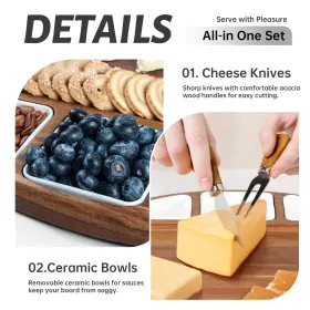 Kiteiscat 198715467925 Acacia Wood Cheese Board Set Charcuterie Platter With Knives And Bowls - Tray #3