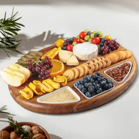 Kiteiscat 198715467925 Acacia Wood Cheese Board Set Charcuterie Platter With Knives And Bowls - Tray