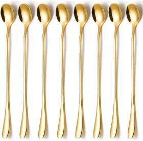 1624s Kitware Gold Ice Teaspoons Set Of 8 Pieces 7.7 Iced Tea Spoons Silver