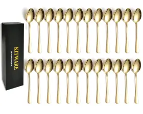 24s-gold Kitware 24 Pieces Teaspoons Set Of Stainless Steel Spoons Silverware Mirror Polish