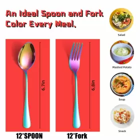 Kitware 748521878042 Rainbow Forks And Spoons 24-piece Silverware Set For 12 Stainless Steel Flatw #2