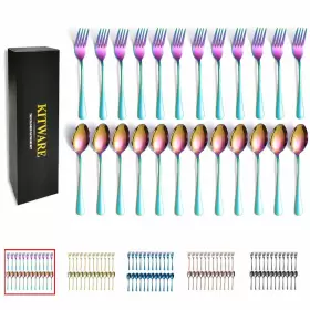 Kitware 748521878042 Rainbow Forks And Spoons 24-piece Silverware Set For 12 Stainless Steel Flatw