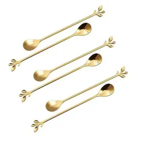 Kylebeer 714291090250 Long Handle Ice Tea Spoons Set Cream Leaf Spoon Stainless Steel Cocktail