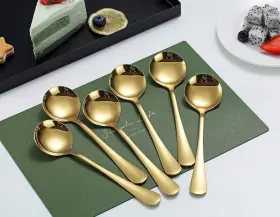 1010ss.g6 Kyraton Gold Soup Spoons 6 Pieces Stainless Steel Round With Titani #2