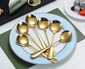 1010ss.g6 Kyraton Gold Soup Spoons 6 Pieces Stainless Steel Round With Titani #3
