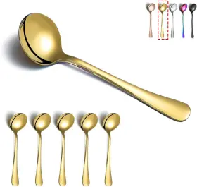 1010ss.g6 Kyraton Gold Soup Spoons 6 Pieces Stainless Steel Round With Titani