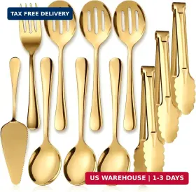 Kzovone 797533122315 11pc Gold Serving Utensils Set Stainlesssteel Spoons Forks Tongs Buffet Catering