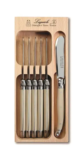 Laguiole 289490003303 Set Of 6 Stainless Steel Butter Knives With Ivory Coloured Handle In Box
