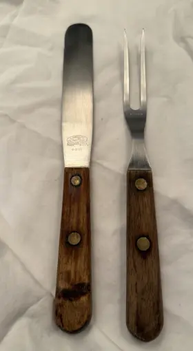 6-s-01 Lamson Stainless Steel Frosting Spautalfo And Carving Fork Set Wood Handle