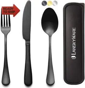 Lanskyware 711181171372 Portable Travel Utensils Set 18/8 Stainless Steel 3 Pcs Cutlery Including