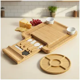 Leaf & Grain 860013226558 Charcuterie Board Set With Accessories Drawer - Real Bamboo Cheese And St