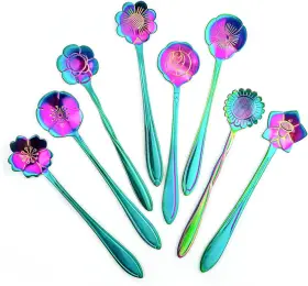 Lf00032 Leefone 8 Pieces Rainbow Flower Spoon Coffee Teaspoon Set Stainless Steel Reusa