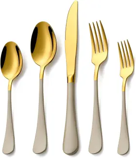 Hc-1123 Lekoton 20 Piece Gold And Grey 18/0 Flatware Utensil Set For